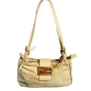 FENDI Mamma Zucca Baguette Pouch Tan Beige Flap Bag Purse Shoulder